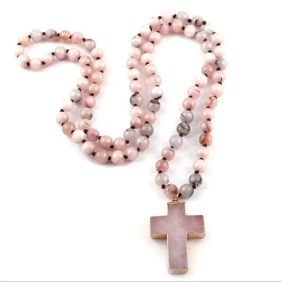 Natural Stones Howlite Cross Pendant Necklace - Picture 3 of 17